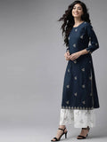 Yufta Women Navy Blue & White Embroidered Kurta with Palazzo & Dupatta | Grocsy