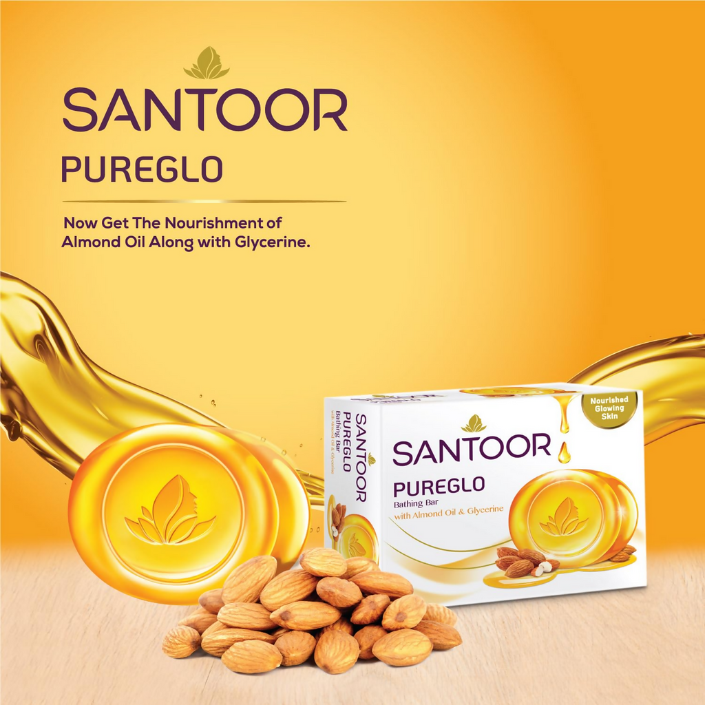 Santoor PureGlo Glycerine Soap with Almond Oil And Glycerine | Grocsy