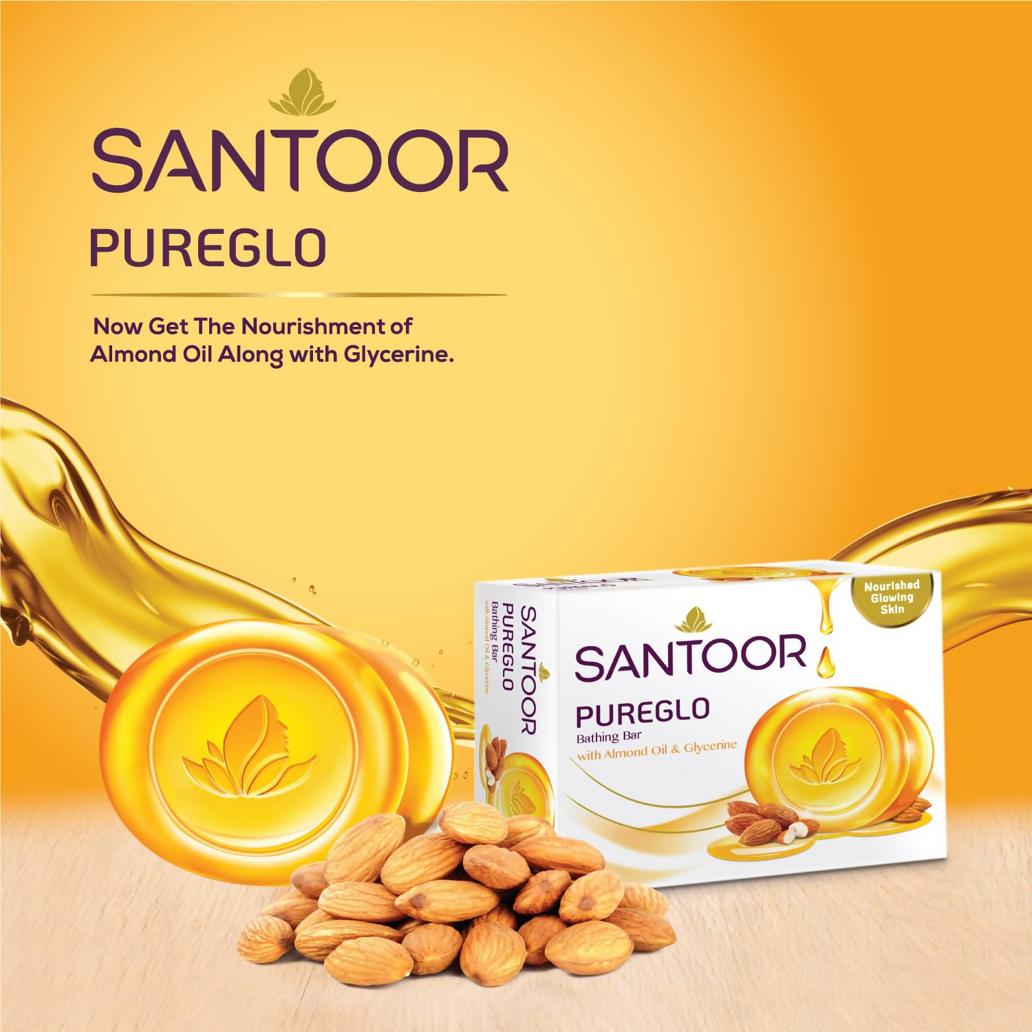 Santoor PureGlo Glycerine Soap with Almond Oil And Glycerine | Grocsy