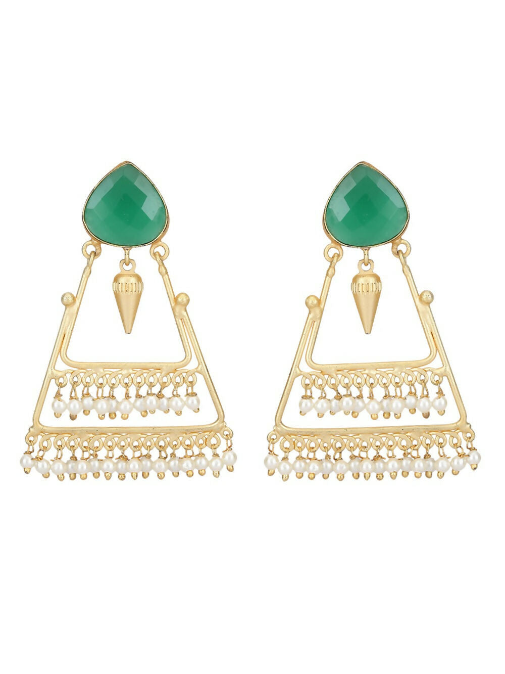 Joban Fashion Women Green Stone Matte Gold Earrings | Grocsy