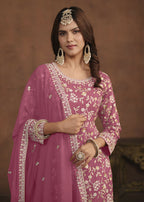 Faux Georgette Pink Embroidered Festive Salwar Suit - Emponline | Grocsy