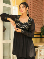 Janasya Black Georgette Sequined Tunic & Bottom | Grocsy