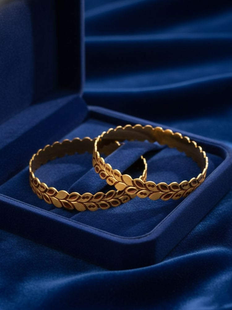 NVR Women Set of 2 Leaf Design Gold Plated Kada Bangle | Grocsy