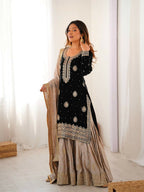 Lehenga Mart Designer Sharara Suit With Kurta, Sharara, Dupatta For Women-Black | Grocsy