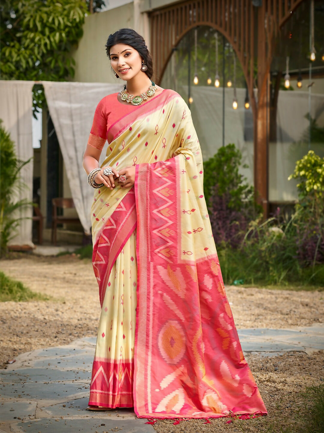 Shree Shyam Fashion Cream Soft Silk Saree | Grocsy