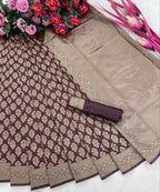 DEIANA'S Beautiful Designer Golden zari Soft Lichi Silk Saree - Brown | Grocsy
