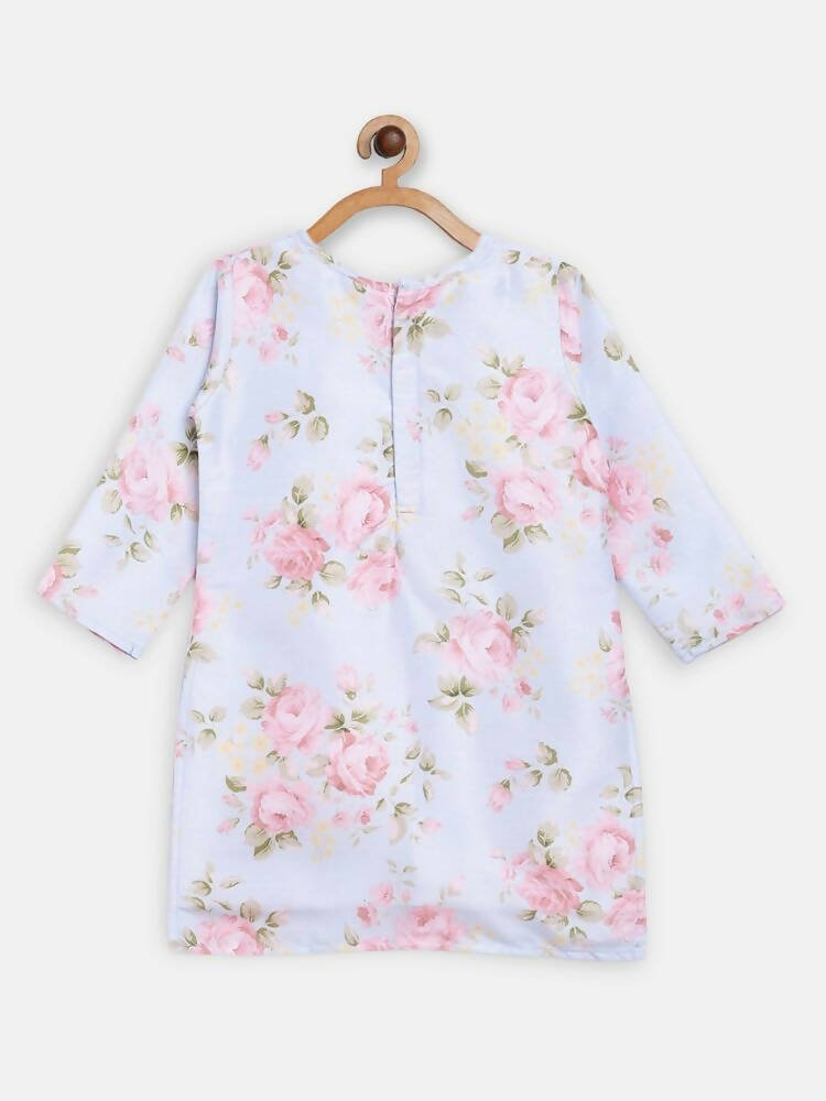 Ahalyaa Pink Polysilk Floral Printed Kids Kurta Dhoti Set For Girls | Grocsy