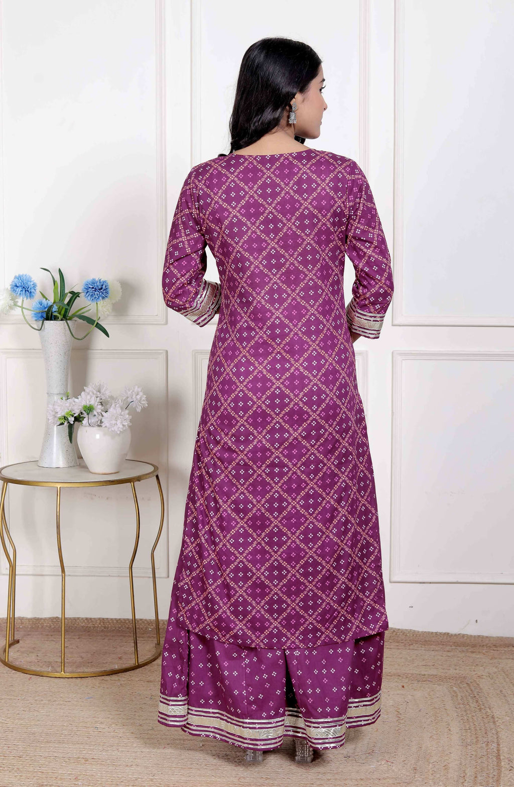 Miravan Women Cotton Magenta gota work Kurta with Flared Palazzo | Grocsy