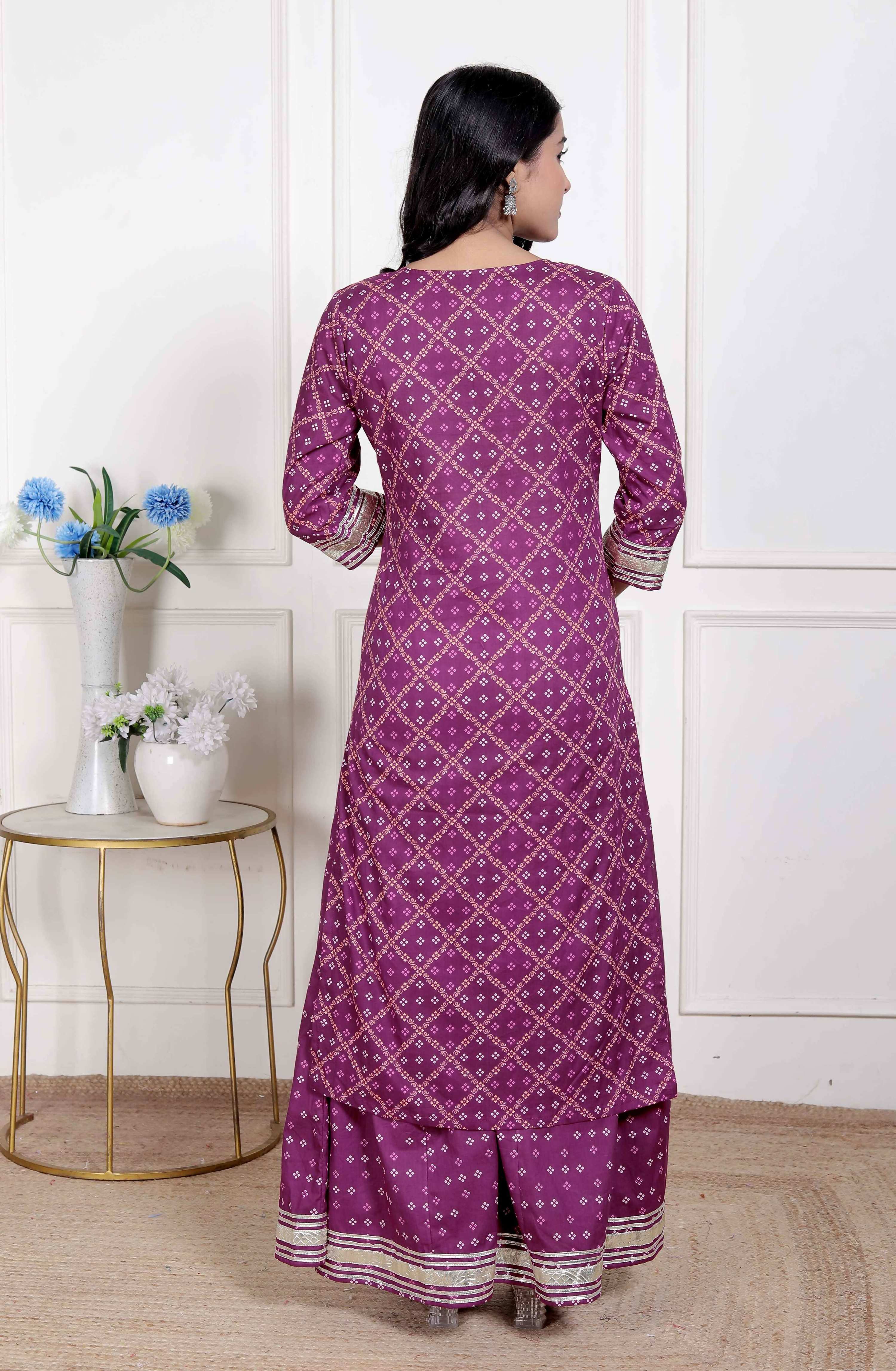 Miravan Women Cotton Magenta gota work Kurta with Flared Palazzo | Grocsy