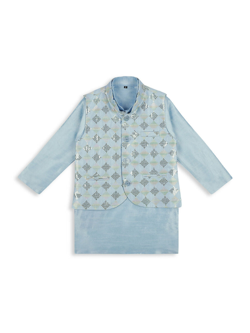 Joban Fashion Kids Island stylish Tikli work Nehru Jacket Full Sleeves Kurta, Pyjama Set - Sky Blue | Grocsy
