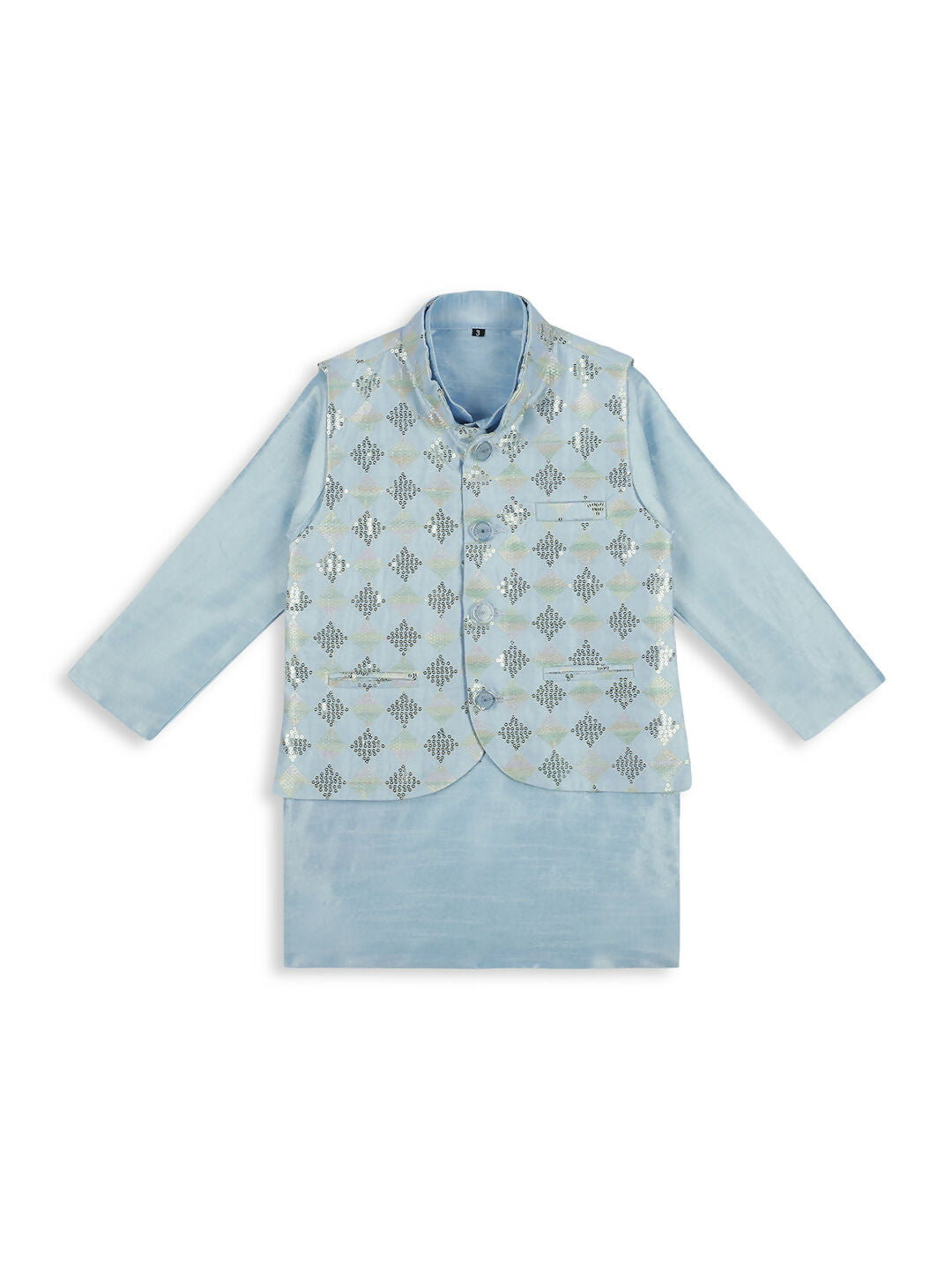 Joban Fashion Kids Island stylish Tikli work Nehru Jacket Full Sleeves Kurta, Pyjama Set - Sky Blue | Grocsy