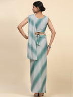 Sea Green Polyester Solid Ready to Wear Saree with stitched Blouse - Aayan | Grocsy