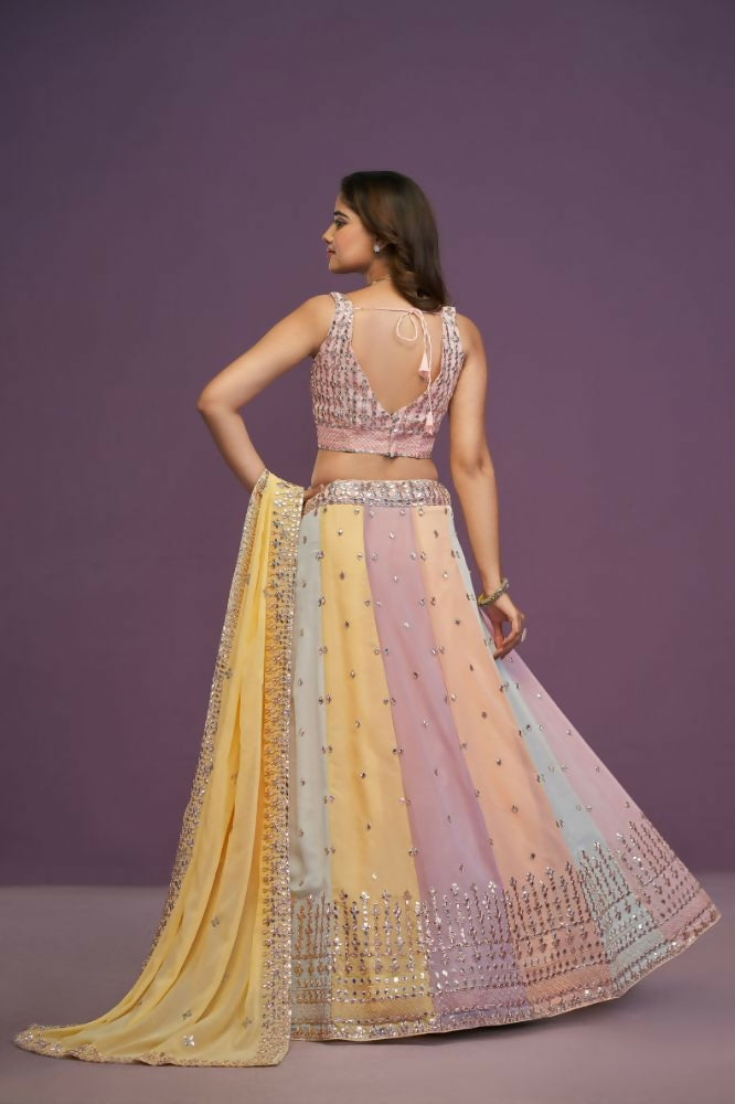 Multicolor Georgette Sequence ,Gota Patti Embroidery Work Lehenga Choli Set - Jihu Culture | Grocsy