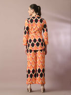 Myshka Women's Multi Printed Polo Collar Party Top With Trousers Co-ord set | Grocsy