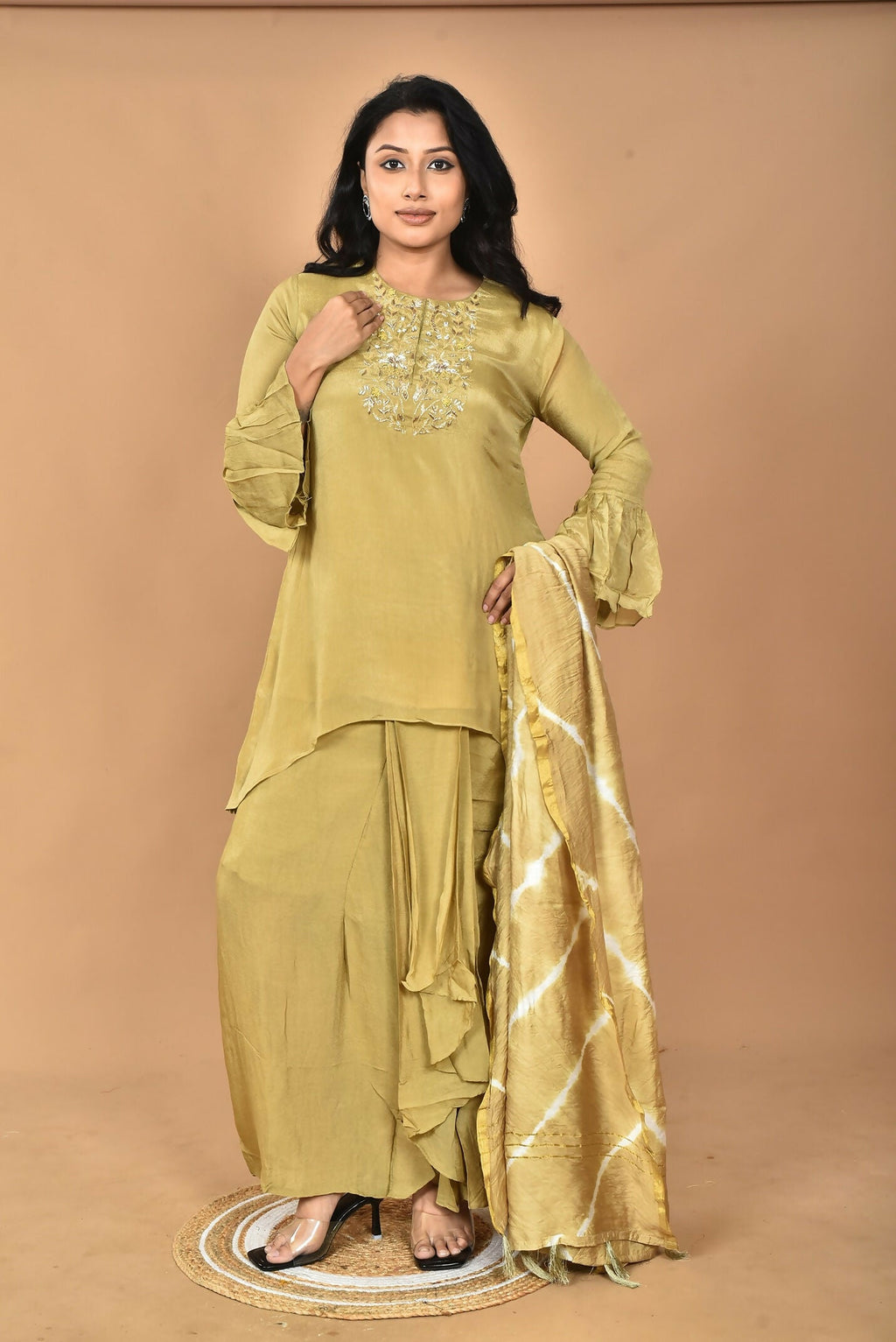 Morchari Women And Hand Embroidery Palazzo Set-Mehandi Green | Grocsy