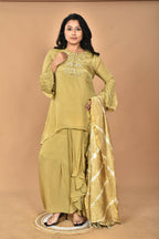 Morchari Women And Hand Embroidery Palazzo Set-Mehandi Green | Grocsy