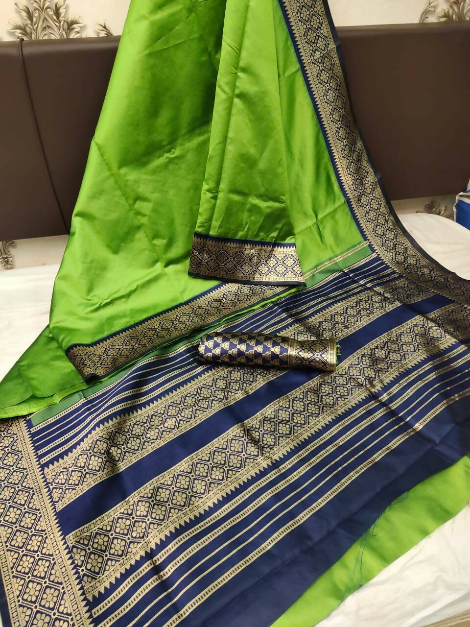 DEIANA'S Beautiful Designer Golden zari Soft Lichi Silk Saree - Mehndi | Grocsy