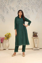Jyoti Fashion Women's Bottle Green Rinkal Cotton Plain with Side Pocket Kurtis & Sets | Grocsy