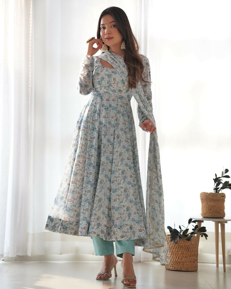 Joban Fashion Sky Kurta Set Organza Sequin Embroidery Work | Grocsy