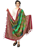 Vamika Red and Peacock Green Printed Khadi Bhagalpuri Dupatta | Grocsy