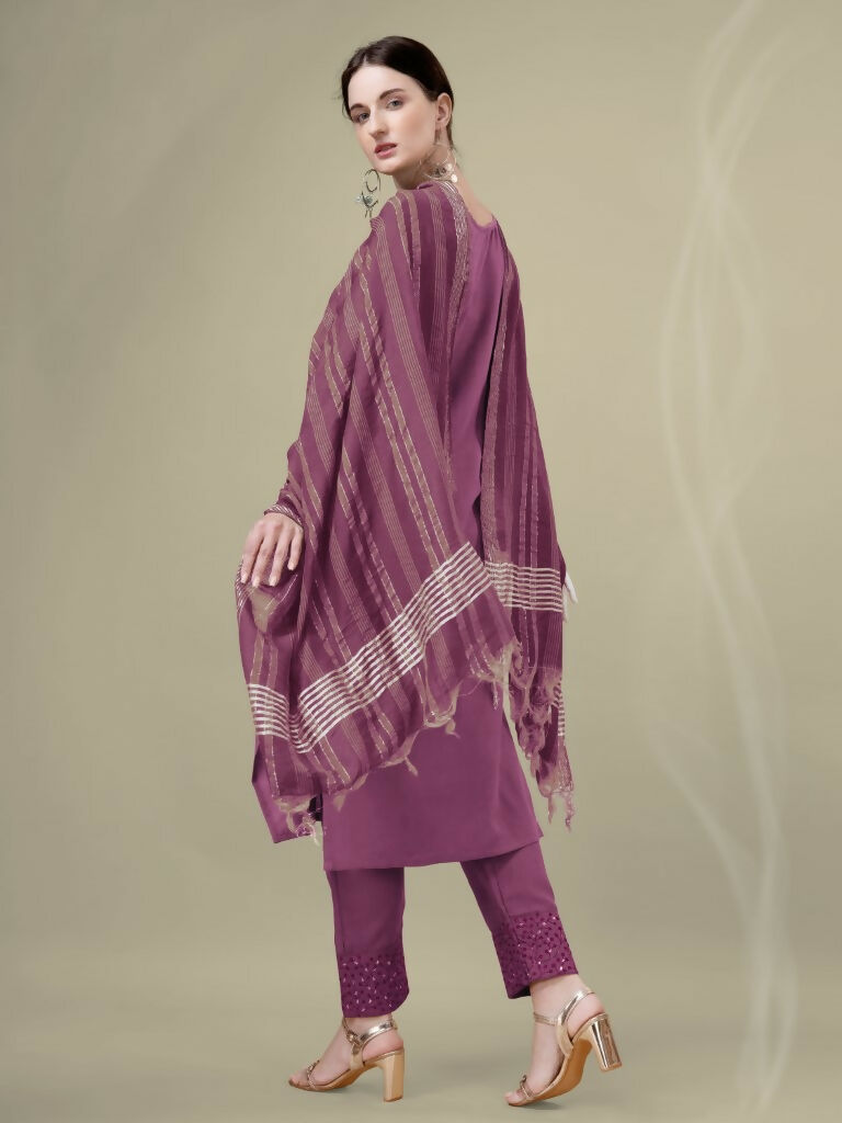 Jyoti Fashion Women's Onion Cotton Blend Embroidery & Sequence work Kurta with Trouser & Dupatta | Grocsy