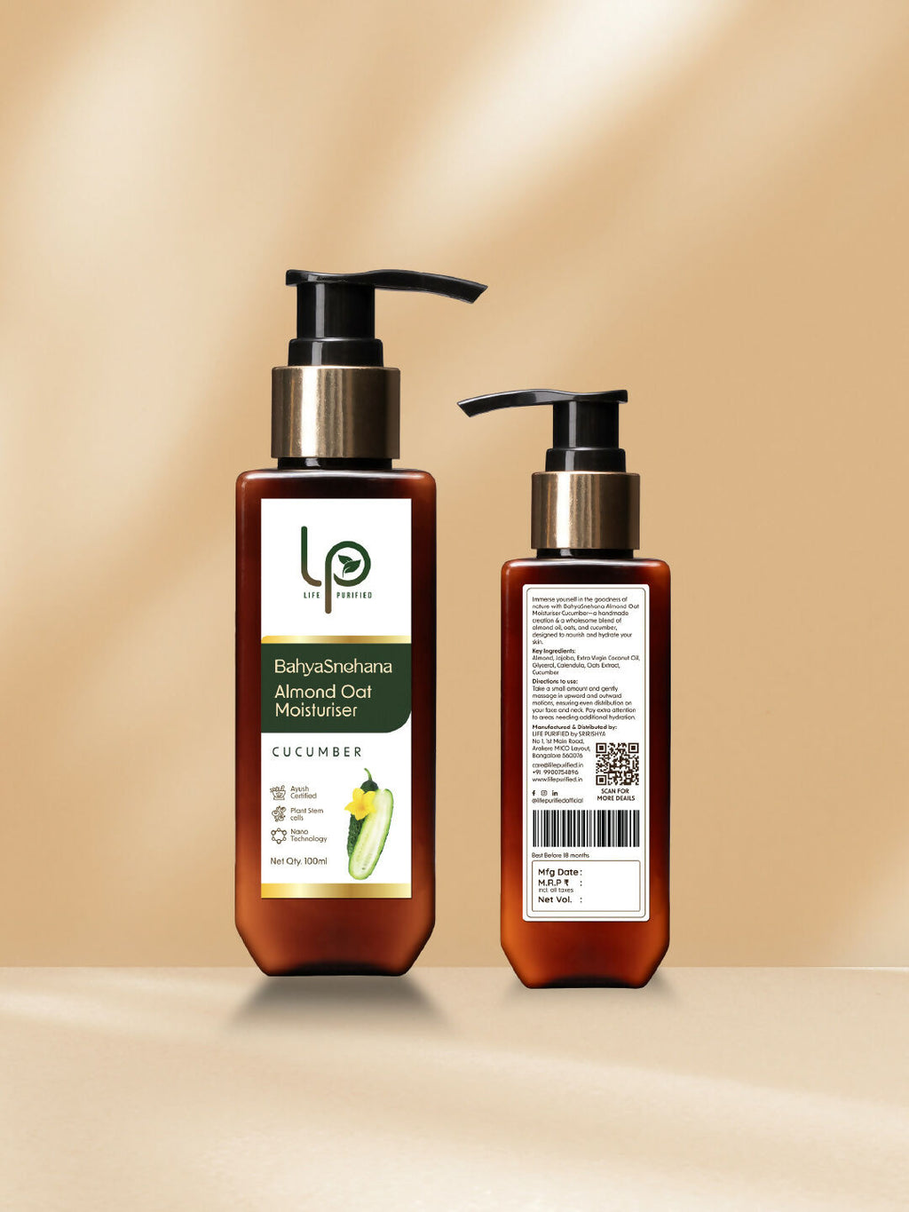 Life Purified Bahyasnehana Almond Oat Moisturiser - Body Lotion - Cucumber | Grocsy