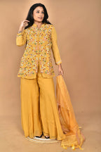 Morchari Women And Hand Embroidery Palazzo Set-Yellow | Grocsy