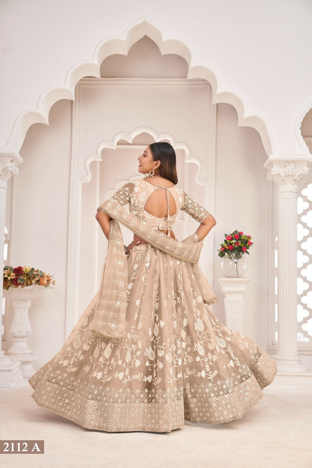 Eilara Women'S Dusty Chiqu Butterfly Net White Cotton Thread And Zari Sequence Embroidered Work Lehenga Choli For Party Wear | Grocsy