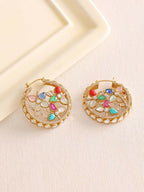 Navratan Round Earrings - Ruby Raang | Grocsy