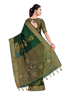 Mimosa Women's Green Kanchipuram Pure Silk Saree With Unstitched Blouse Piece | Grocsy
