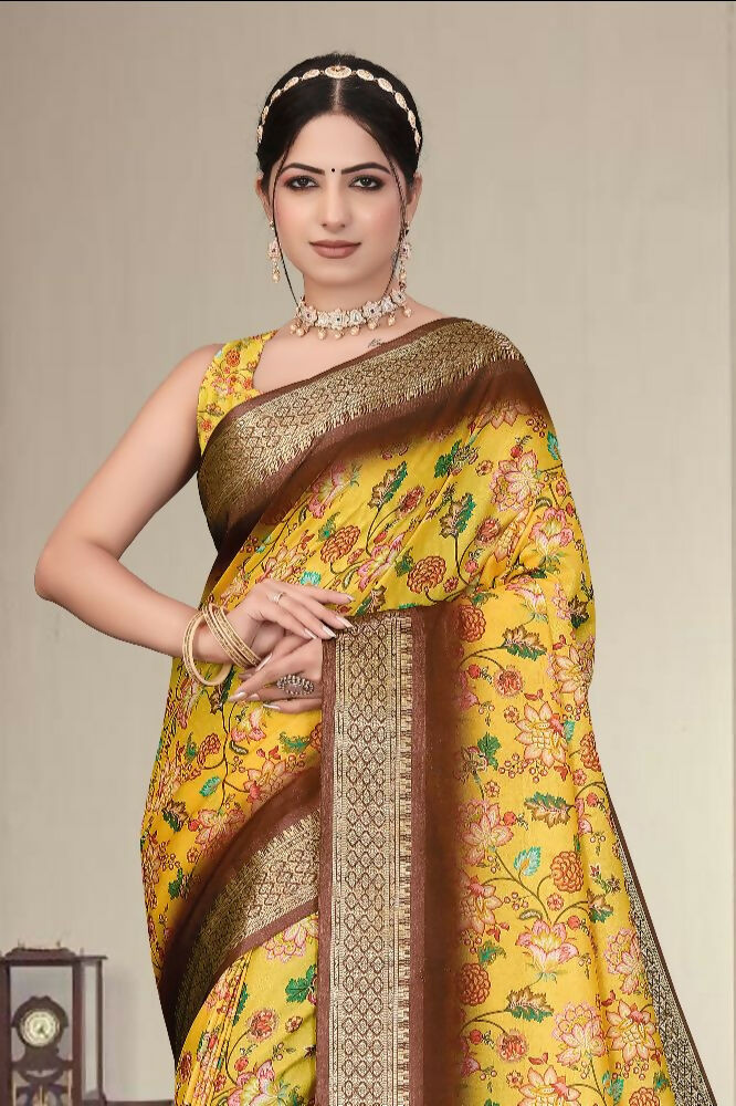 PR Fashion Multi Heavy Rich Cotton Silk Digital Print & Jacquard Saree | Grocsy