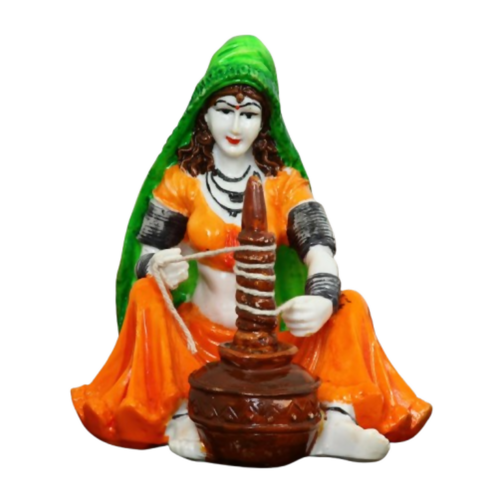 eCraftIndia Rajasthani Lady Using Makhan Handi Polyresin Statue | Grocsy