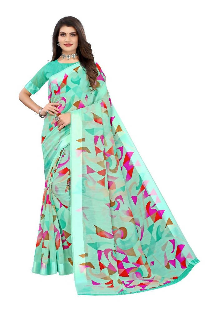 Vamika Green Linen Satin Border Saree | Grocsy