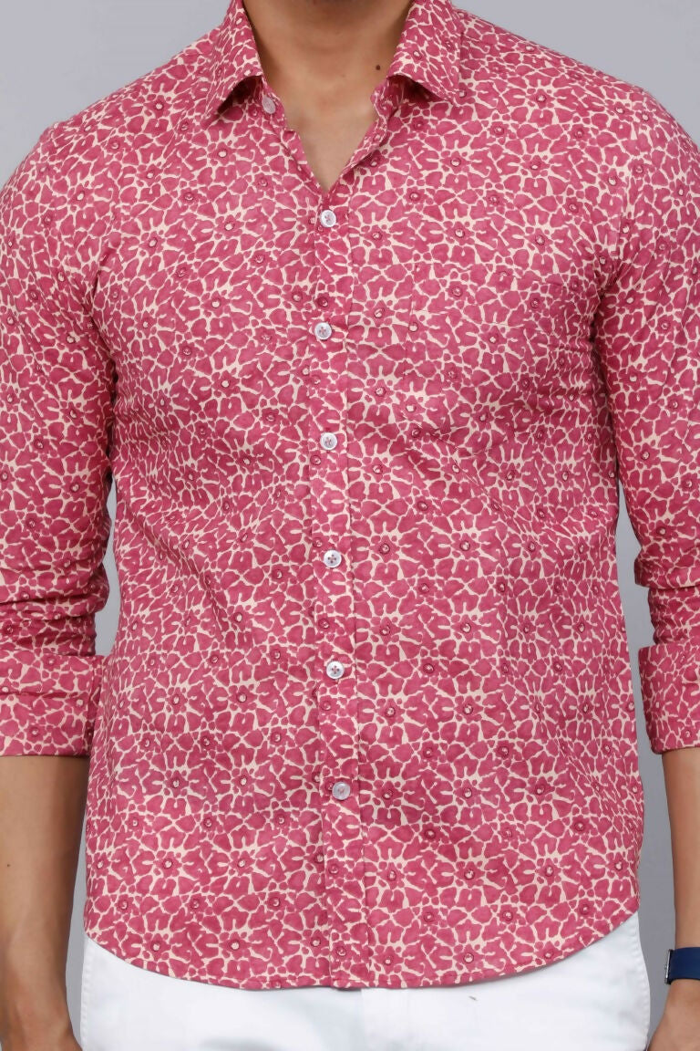 Miravan Men's Cotton Pink Floral Printed Shirt | Grocsy