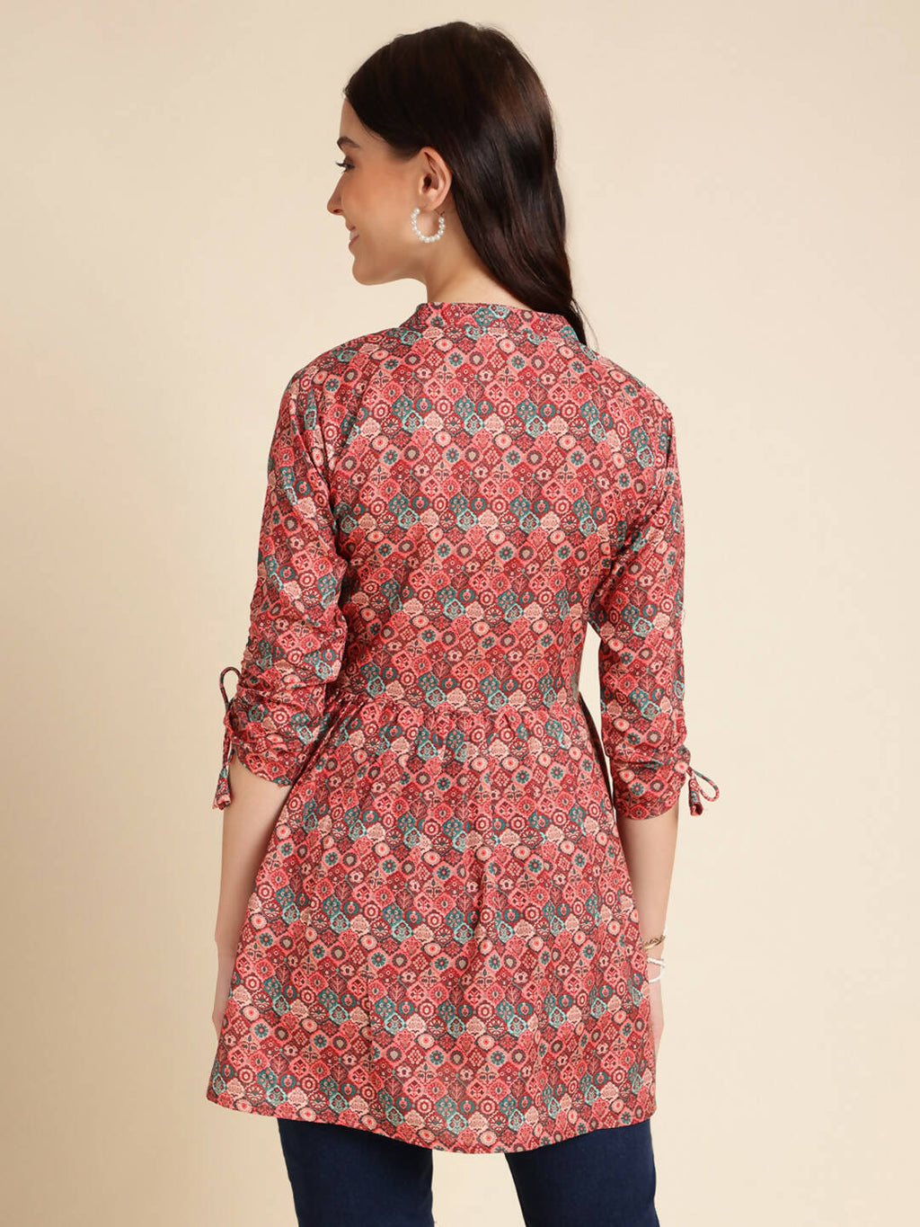 Red Poly Rayon Digital Printed A-line Top - Tarini | Grocsy
