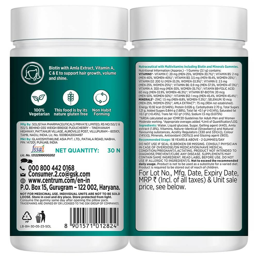 Centrum Healthy Hair Biotin+ Gummies - Strawberry Flavor | Grocsy