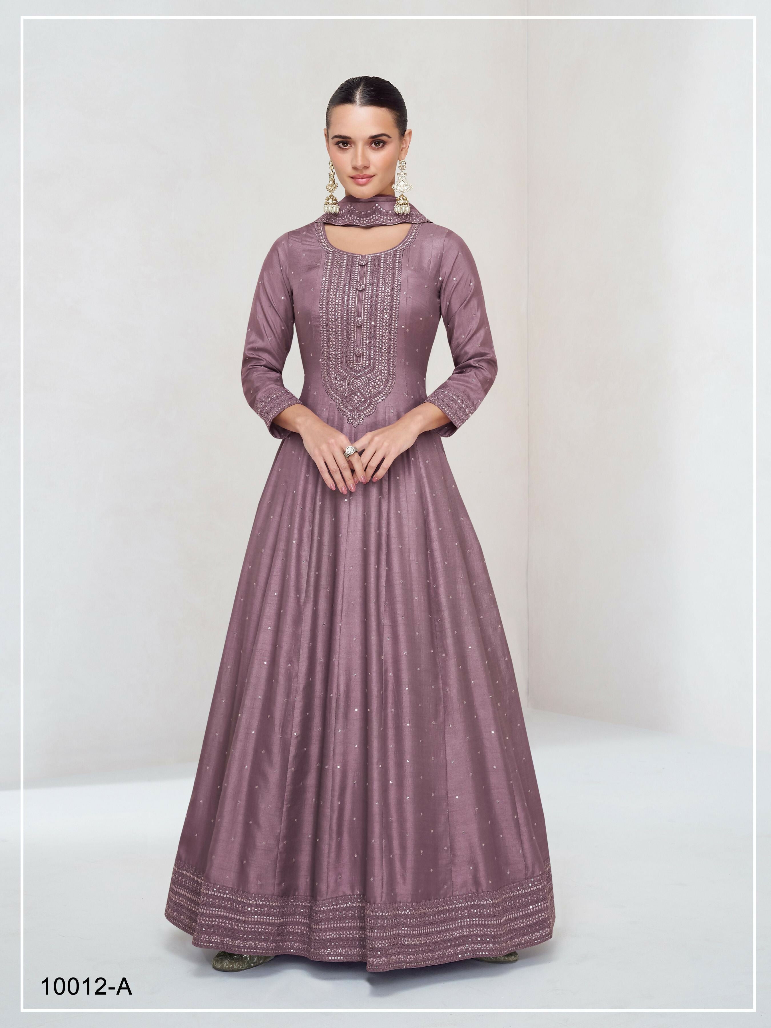 Teeya Creation Pink Color Heavy Vichitra Silk Embroidery Work Long Gown | Grocsy