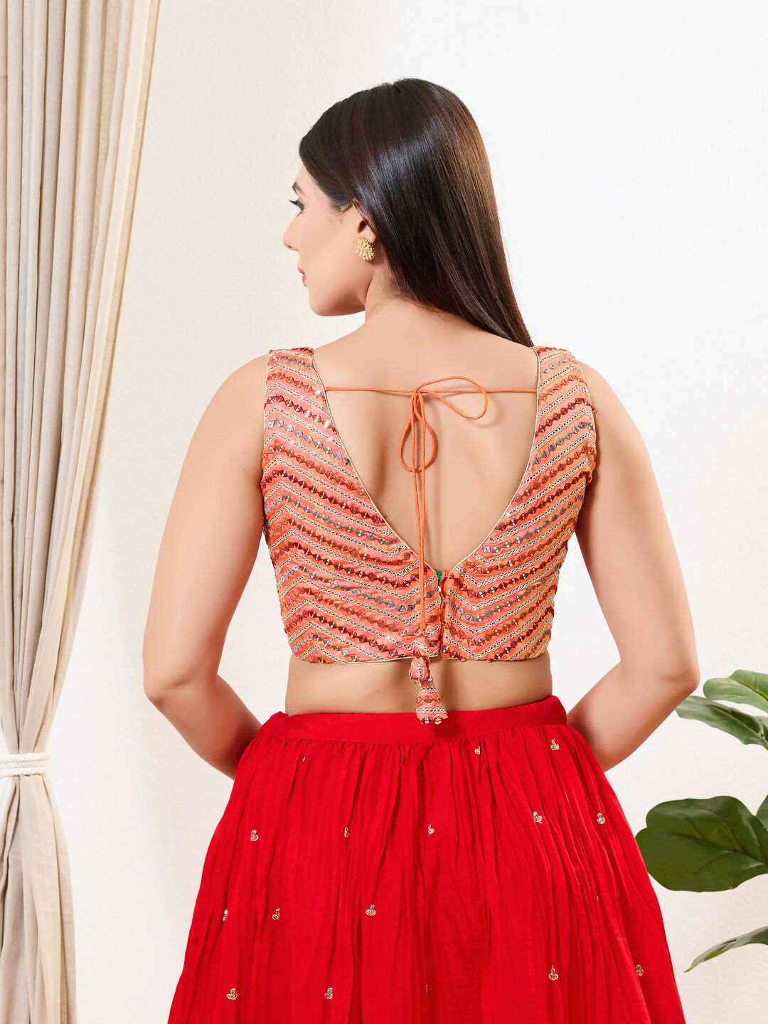 Joban Fashion Light Red Silk Padded Blouse With V Neck Sleeveless | Grocsy