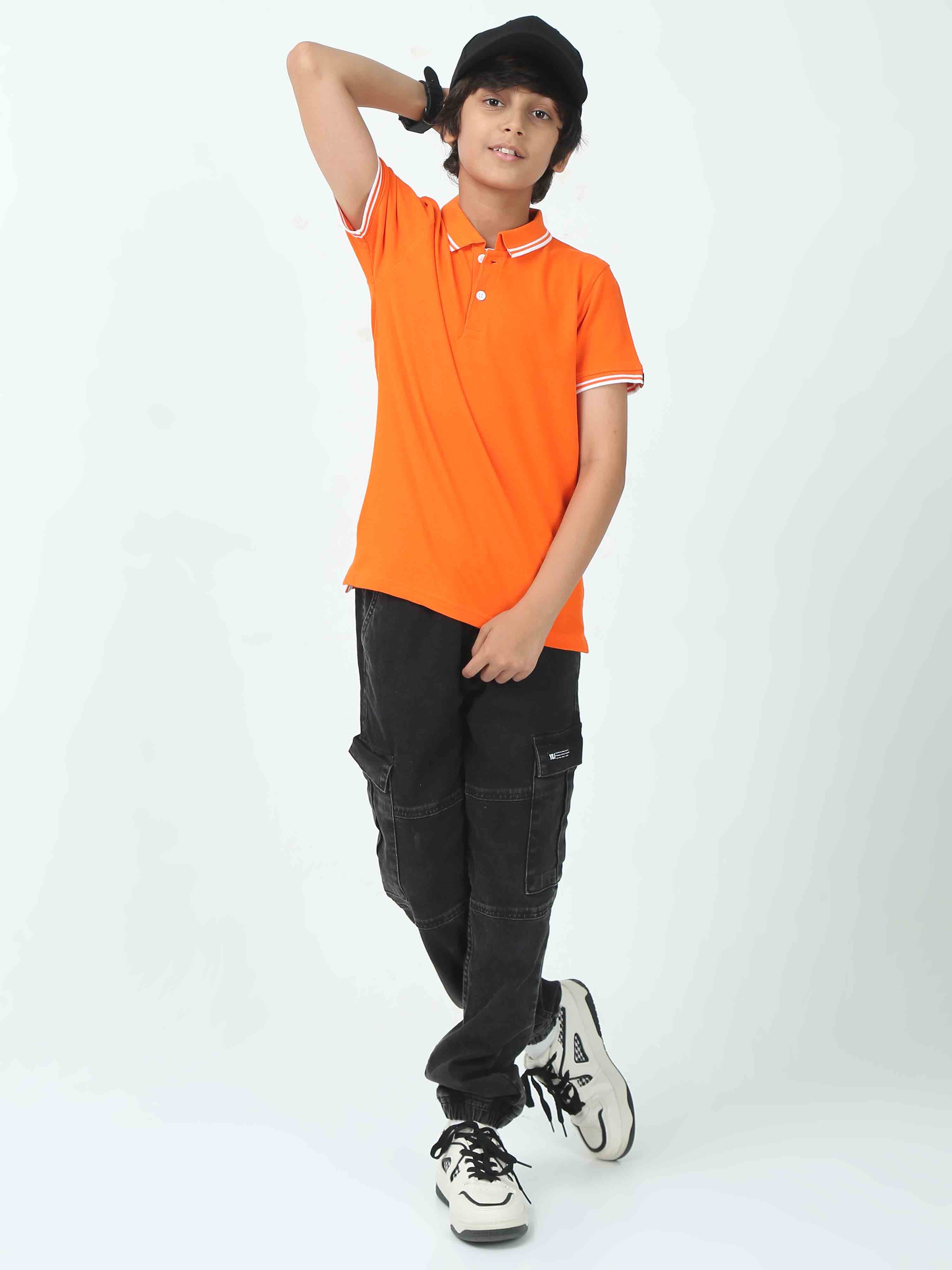Chilins Kids Solid Polo Tshirt, Color- Orange | Grocsy