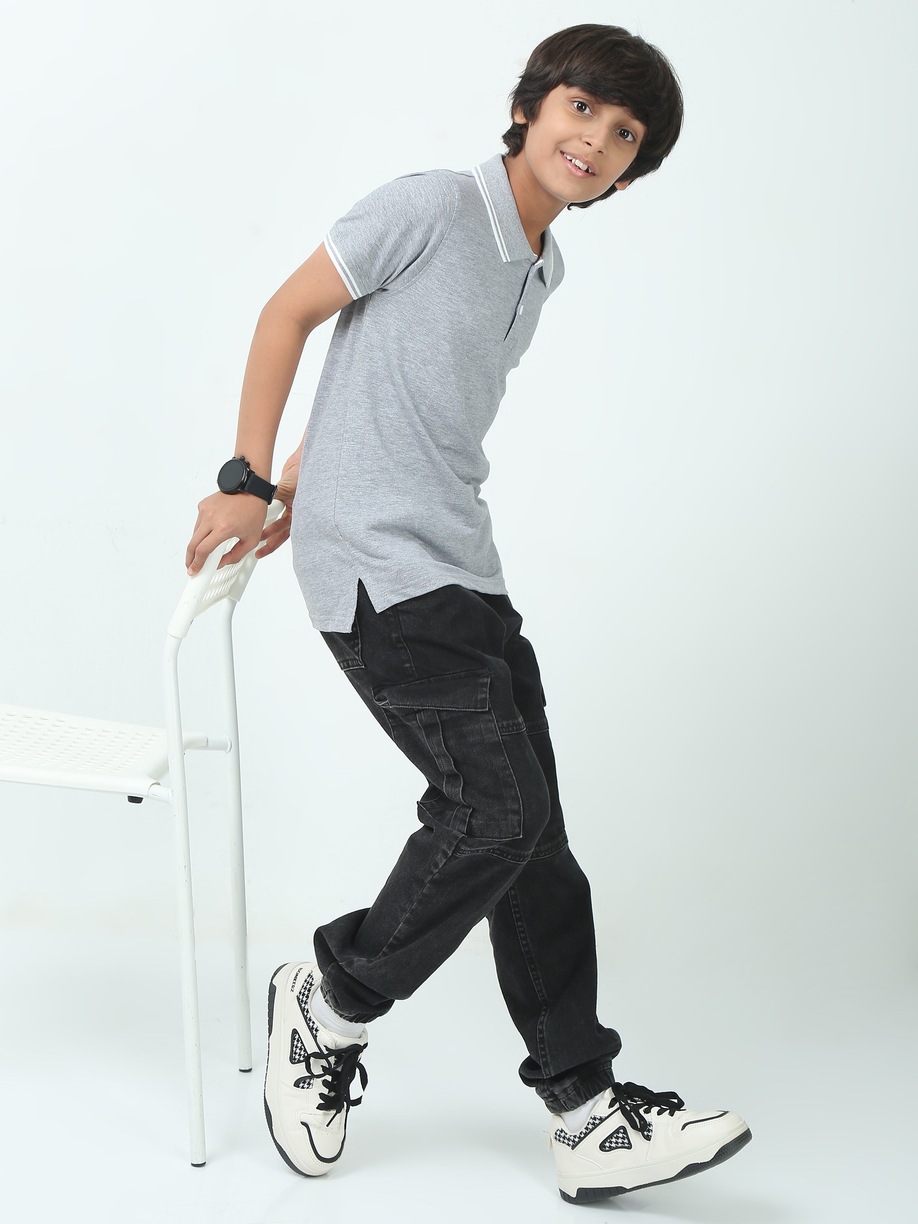 Chilins Kids Solid Polo Tshirt, Color - Grey | Grocsy