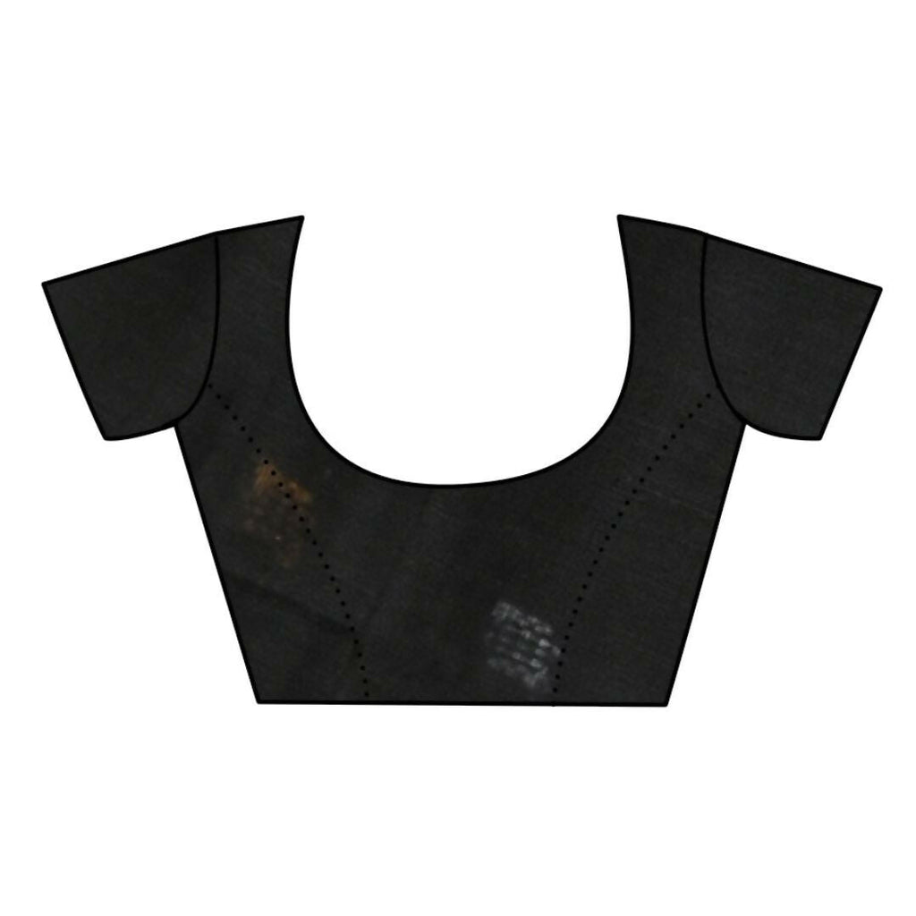 Very Much Indian Pure Cotton Handloom Saree with Buttis & Sleek Border - Black | Grocsy
