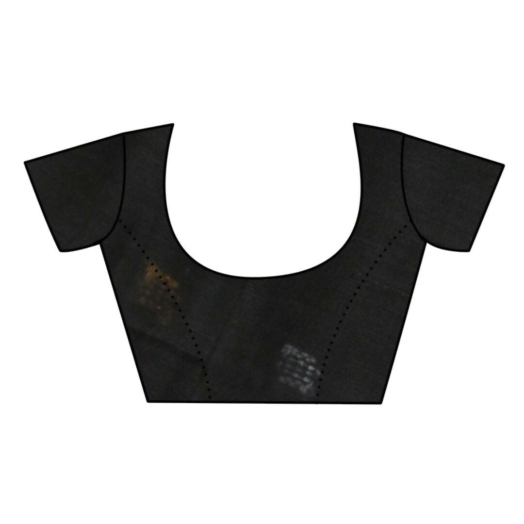 Very Much Indian Pure Cotton Handloom Saree with Buttis & Sleek Border - Black | Grocsy