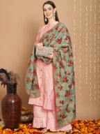 Jyoti Fashion Women's Peach Chanderi Silk Elegant Jardoshi Kurta with Trouser & Dupatta | Grocsy