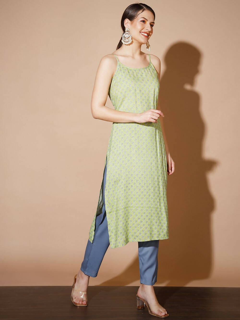 Myshka Women Green Printed Kurta & Trousers With Dupatta | Grocsy