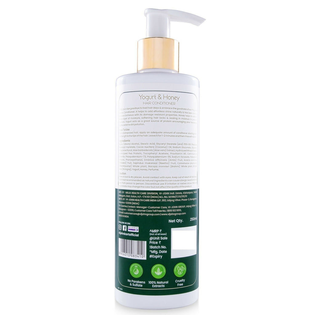 VI-JOHN Prakritik Yogurt & Honey Conditioner, Restores Hair Moisture, Made With Natural Bio-Active | Grocsy