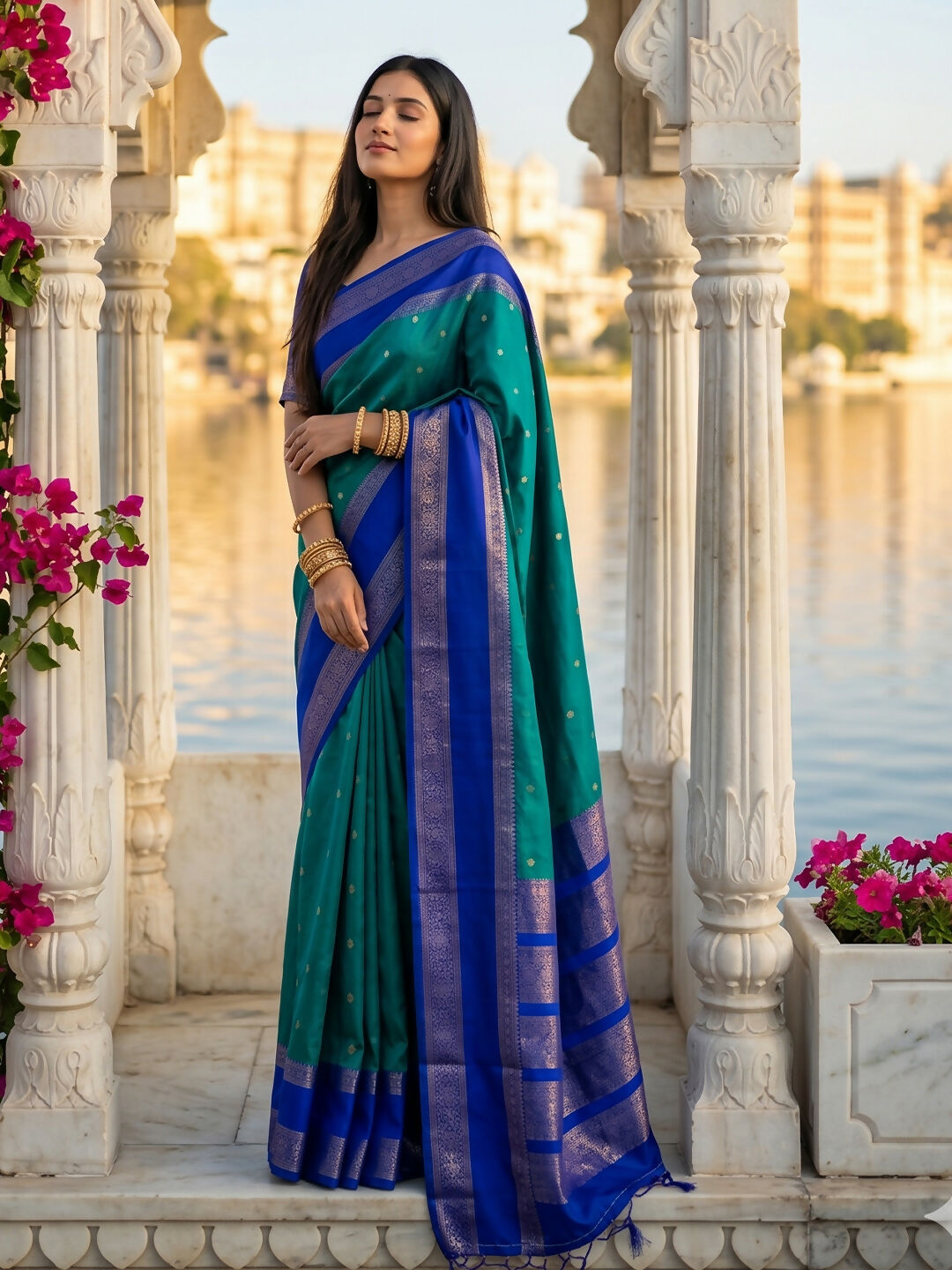 Shree Shyam Fashion Rama Silk Blend Saree | Grocsy