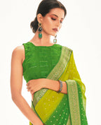 Green Georgette Foil Printed Saree With Unstitched Blouse Piece - Nitya | Grocsy
