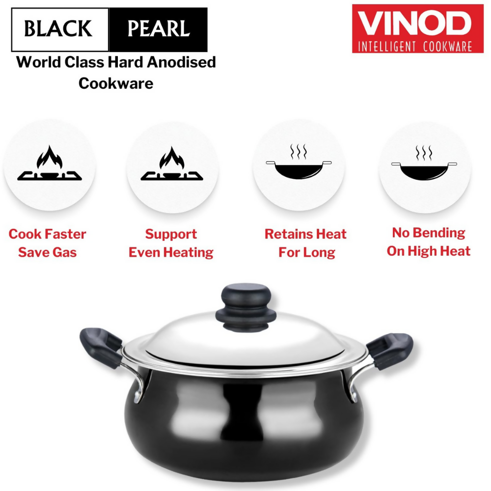 Vinod Black Pearl Hard Anodised Non Stick Handi with Lid | Grocsy