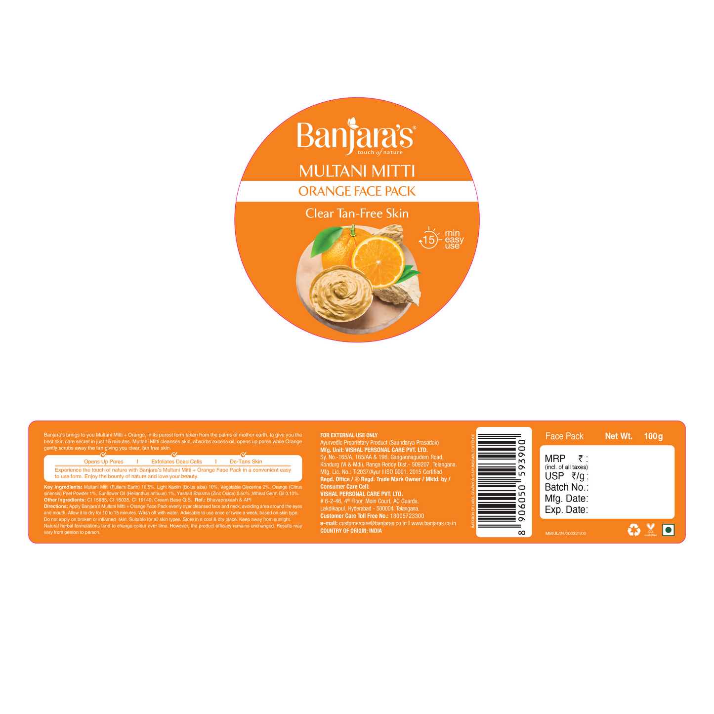 Banjara's Multani Mitti Orange Face Pack | Grocsy
