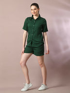 Myshka Women's Green Solid Regular Fit Shirt | Grocsy